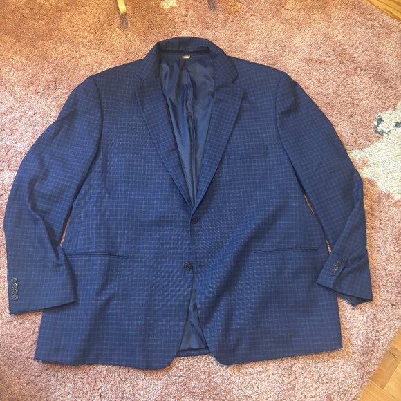 Oak Hill Sport Coat Mens 3XLT 55/56T Navy Blue Check Blazer Suit Jacket - Picture 1 of 7